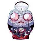 Толстовка с капюшоном в стиле аниме Invader Zim, мужские и женские модные толстовки большого размера, милый спортивный костюм для мальчиков, пуловеры с 3D-принтом, спортивные топы