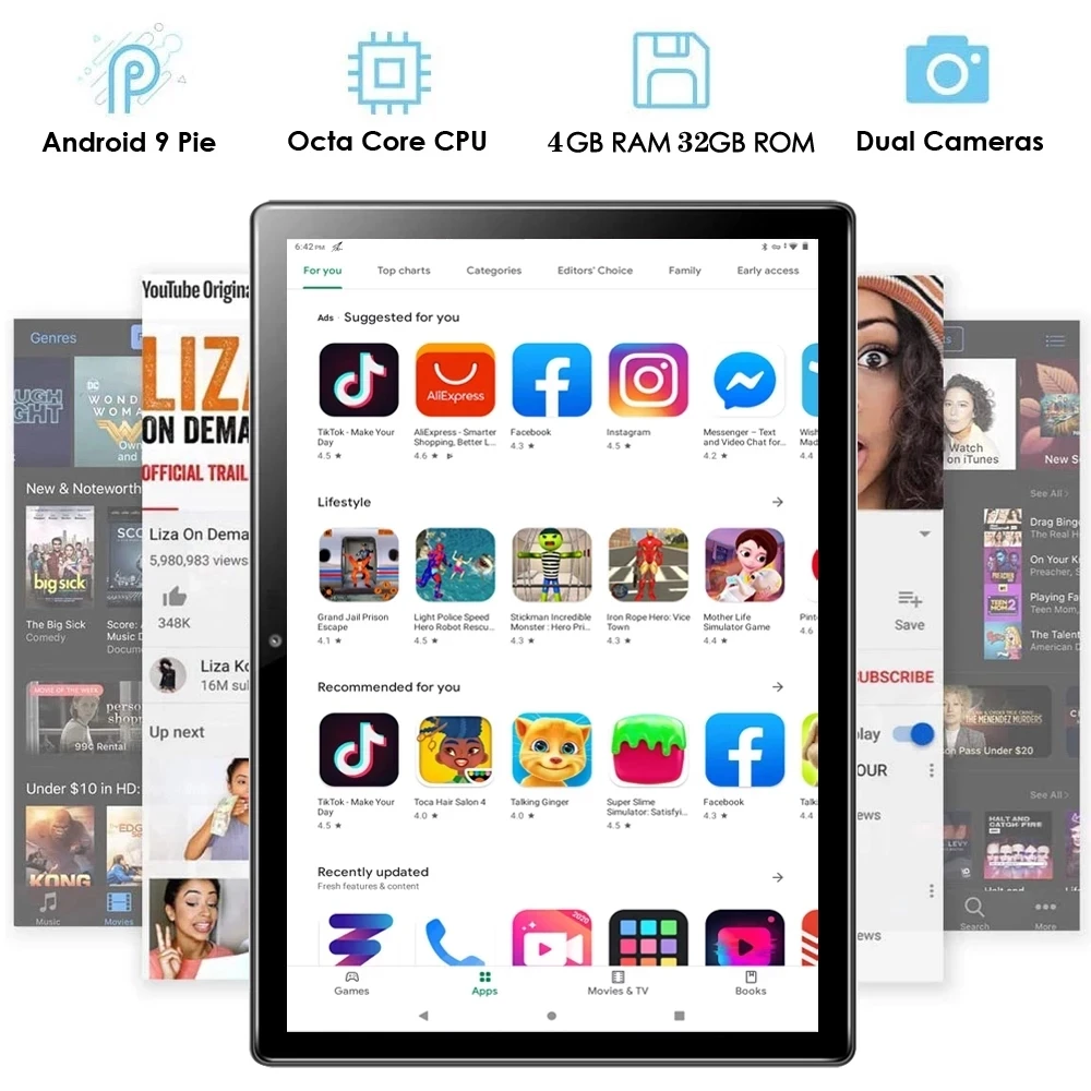 2021 Newest 10 inch Tablet PC Android 9.0 Octa Core 32GB ROM 5.0MP IPS 1280*800 GPS Wifi Phone Tablets 10.1 + 64GB Memory Card