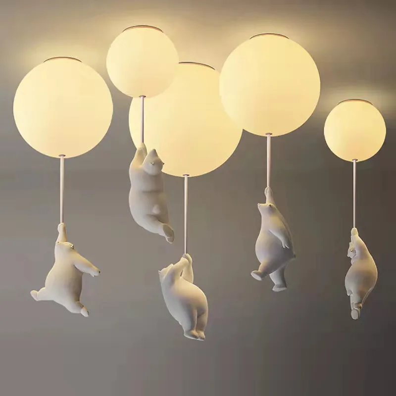 Modern cartoon bear led ceiling lamp balloon bear chandelier children's room bedroom lamp living room home decoration lamp