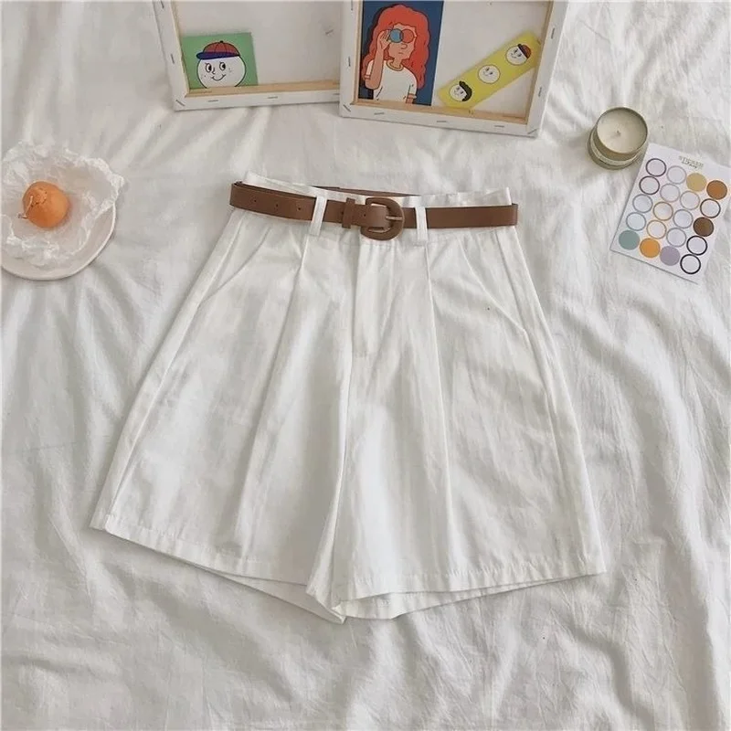 Шорты женские однотонные простые с завышенной талией модные повседневные