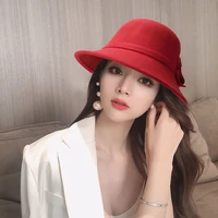 new womens wool felt bowler hats vintage solid dome fedoras hats for woman bow flower wide brim autumn winter bucket hat ladies