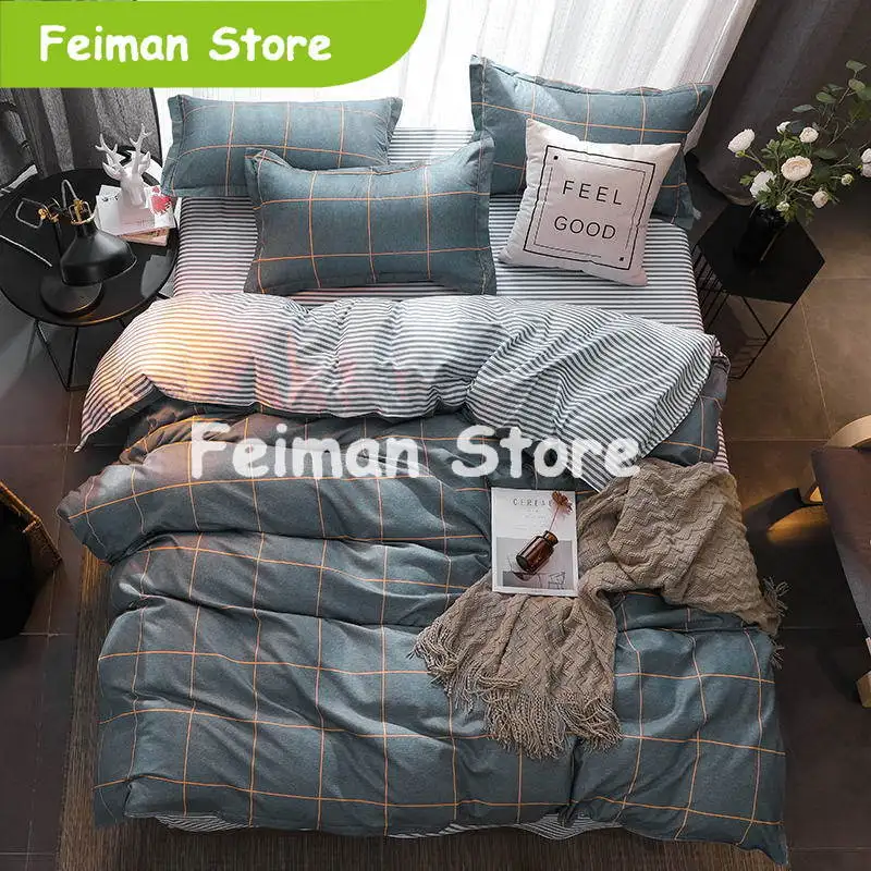 Пододеяльник в синюю полоску простыни для безбортовой кровати + наволочка King queen