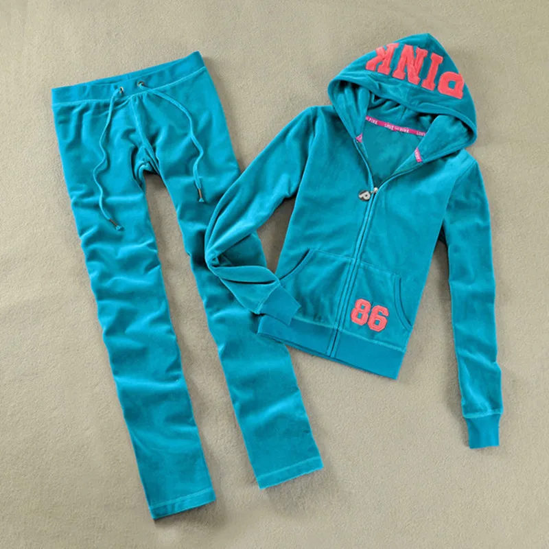 Весна/осень 2019 розовый Для женщин Марка бархата костюмы Велюровый костюм