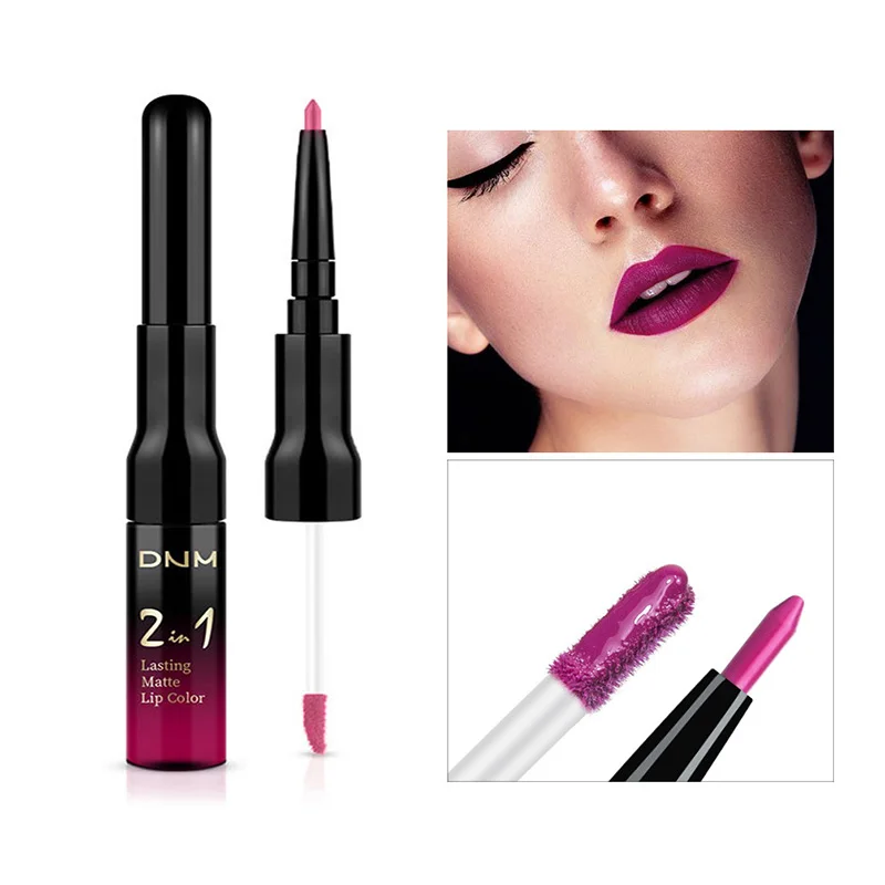 

1pc 2 in 1 Double Head Liquid Matte Lip Gloss Lip Line Long Lasting Waterproof Lipstick Nude Sexy Non-stick Cup Lip Glaze Makeup