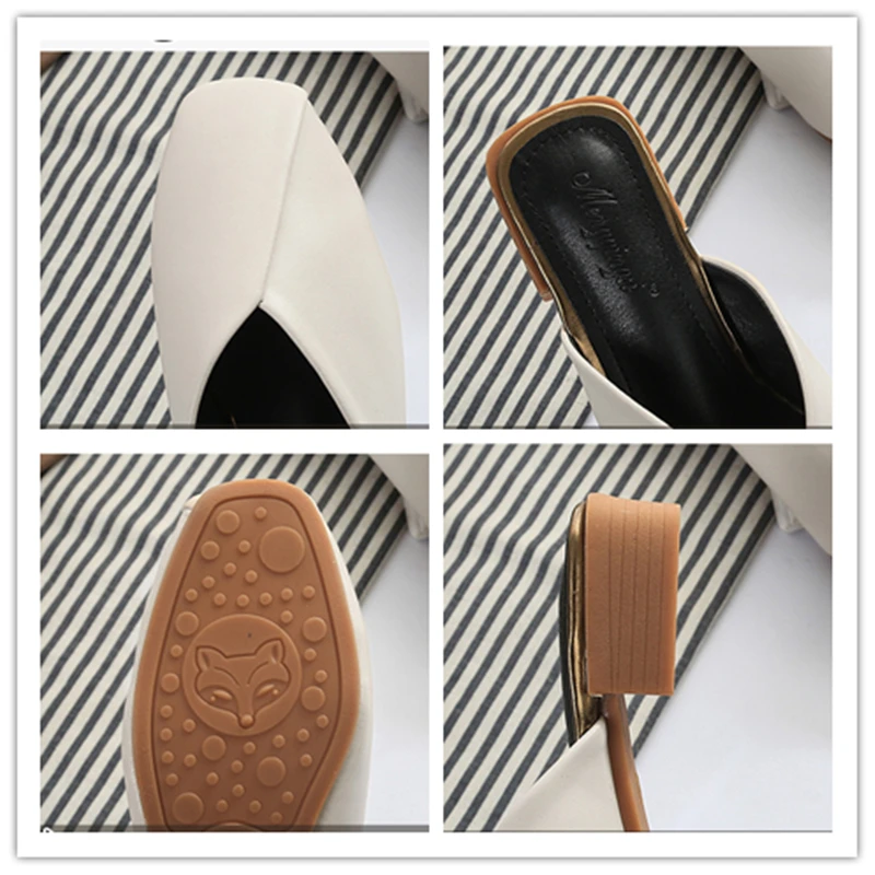 Мюли женские с закрытым носком шлепанцы на низком каблуке сланцы дизайнерская