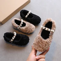 flat shoes girls 2021 fashion autumn winter warm toddler kids childrens leopard pearl loafer velvet plush princess shoe girl