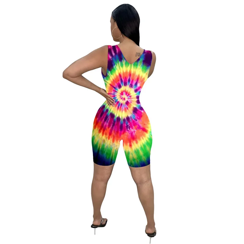 

Colorful Tie Dyeing Print Sexy Jumpsuit For Women V-Neck Backless One Piece Overall Casual Mujer Sleeveless Club Party Playsuits