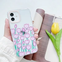 korean flower phone case for iphone 11 12 pro max mini xr x xs max 78 se2020 cute clear dirt resistant shockproof soft cover