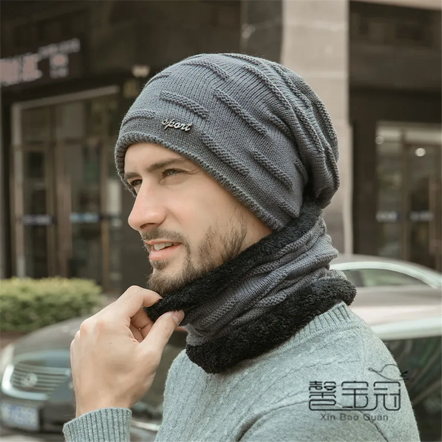 

Winter Autumn Men's Hat Caps Knitted Wool Warm Thick Windproof Balaclava Multi Functional outdoor Hat For Male