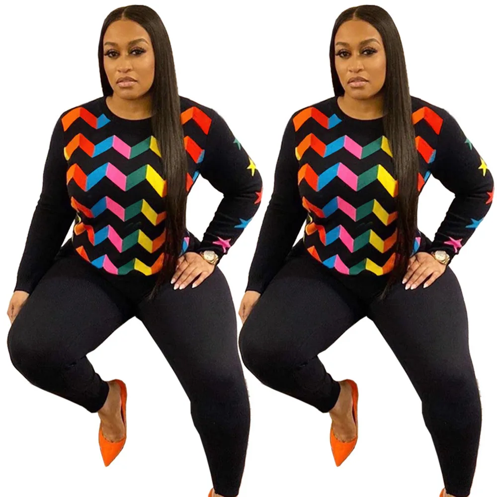 

Повседневный пикантный ночной клуб GL6218 из двух частей с геометрическим рисунком звезды контрастный костюм из двух частей