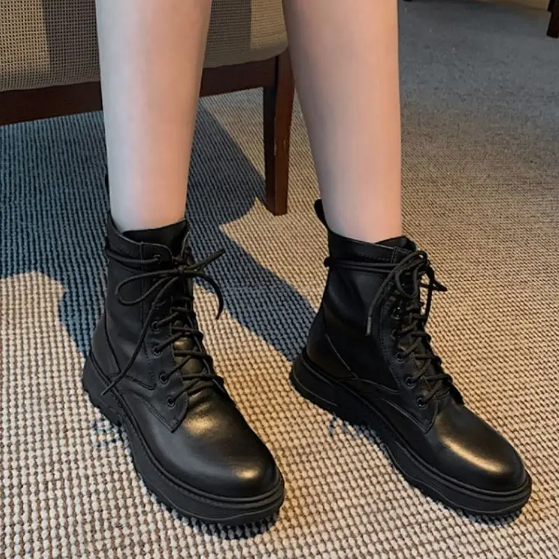 

Rizabina Real Leather Woman Ankle Boots Cross Strap Fashion Flats Winter Shoes Woman Warm Short Boots Lady Footwear Size 34-39