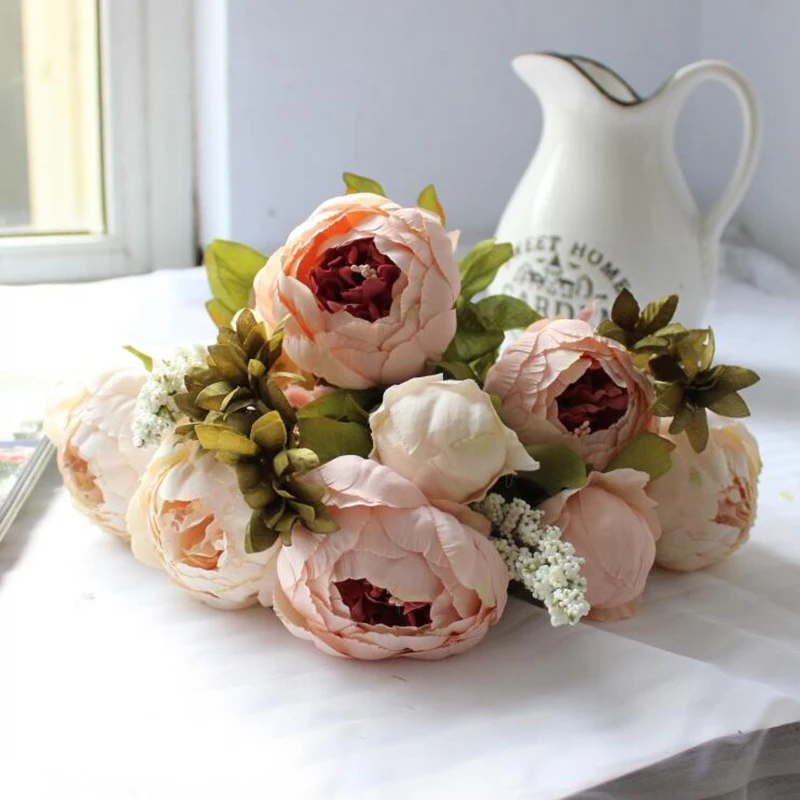 Шелковый Букет пионов 53 см искусственные цветы 13 больших головок искусственная