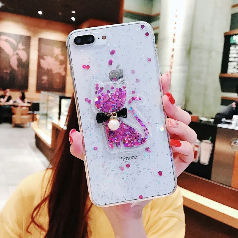 cat Для Xiaomi mi A1 A2 lite A3 mi 8 lite 9 SE F1 redmi 6 6A 7 7A Note 5, 6, 7, 8 Pro Чехол; модная женская обувь с блестками; 3D с принтом любимого мишки, мягкий чехол для телефона - Цвет: cat