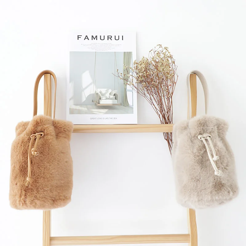 Меховая Сумочка милая плюшевая Портативная сумка-мешок модная сумочка на шнурке