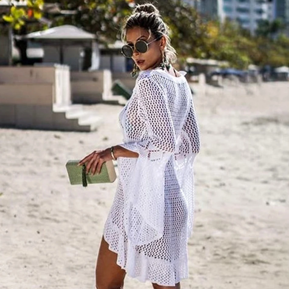 2021 Сексуальная накидка на бикини вязаная крючком Пляжная женский купальник