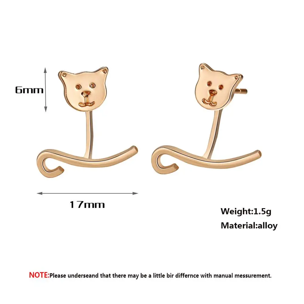 QIAMNI Lovely Cat Animal S shaped Ear Jackets Piercing Stud Earring Birthday Party Gift Front Back Jewelry Pendientes | Украшения и
