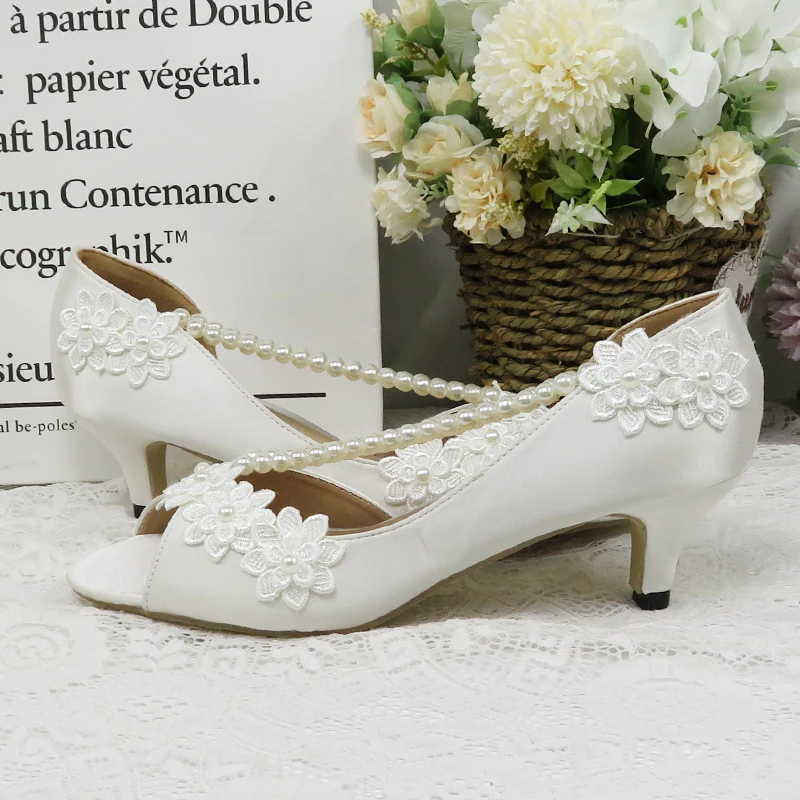 Новинка женские свадебные туфли BaoYaFang с открытым носком и жемчугом вечерние под