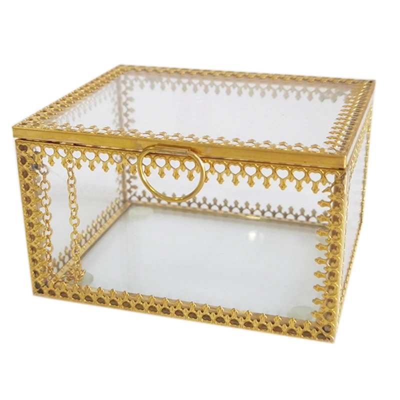 

Jewelry Storage Box, Golden Jewelry Display Organizer Home Decorative Box Case for Storage Trinket Ring Earring Chest