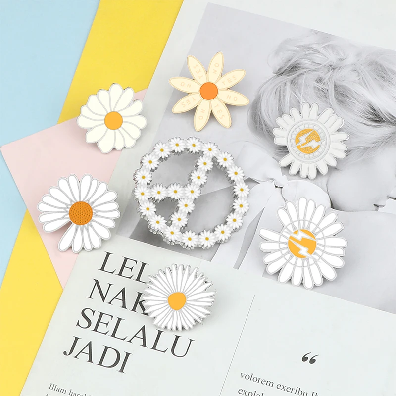 Модная белая брошь в виде цветка маргаритки с молнией Милая на воротник рубашки