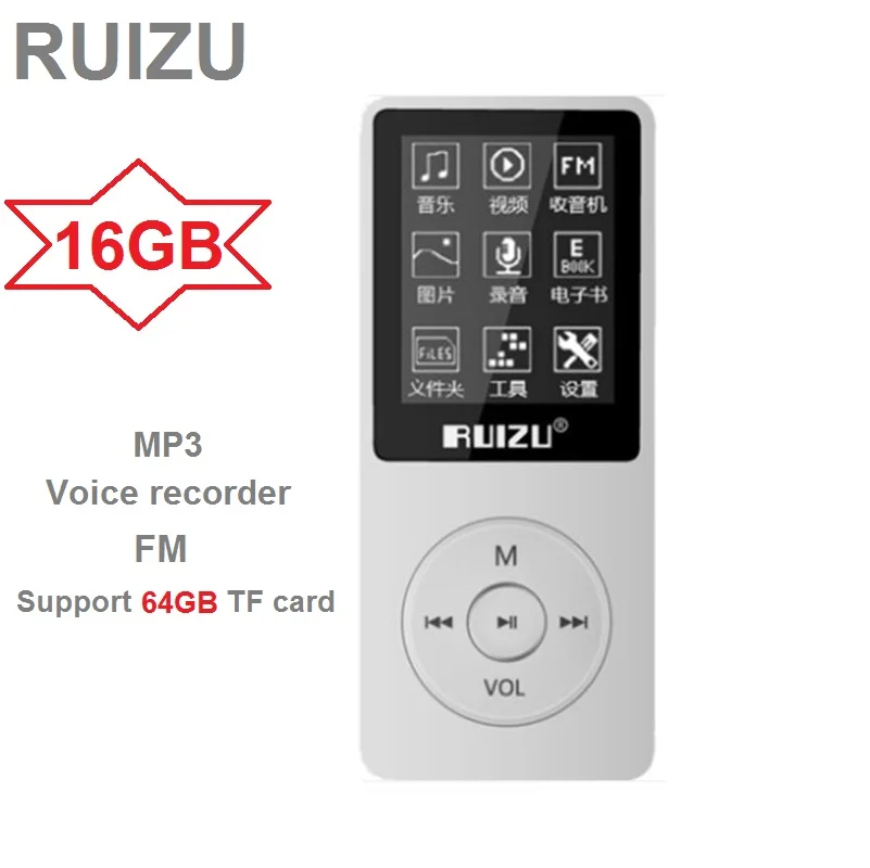 Ультратонкий MP3 плеер RUIZU X02 USB 8 Гб поддержка 64 ГБ TF карта экран 1 дюйма