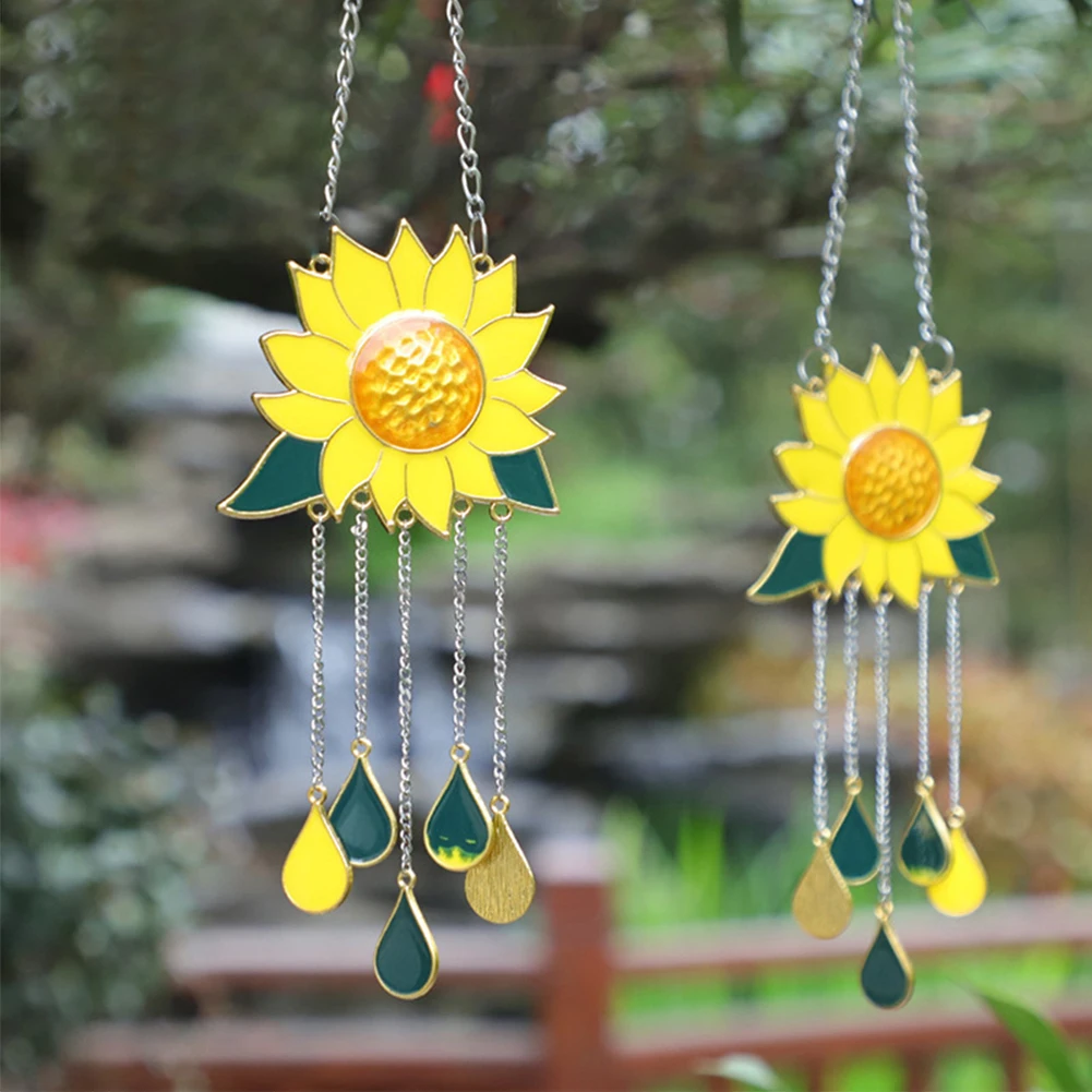 

Beautiful Stained Glass Sunflower Window Hanging Panel Decoration With Chain For Home Ornament Home Decor Wind Chimes Ornaments