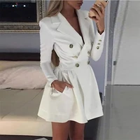 2021 sexy notched lapel double breasted blazer dress elegant long sleeve swing short mini dress bodycon white party frocks new