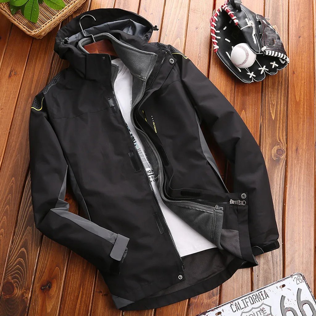Men Fashion Hoodie Hat Detachable Windbreaker Waterproof Jacket Breathable Sport Outdoor Coat Softshell Fleece Jacket Mujer
