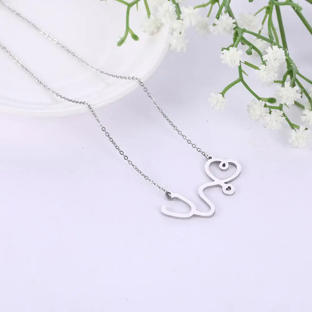 My shape Stethoscope 316L Stainless Steel Necklace Silvery Women Necklaces Pendant Choker Jewelry Fashion Gift For Girls | Украшения и