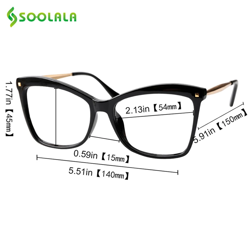 

SOOLALA Rivet Cat Eye Reading Glasses Women Big Eyeglasses Frame Magnifying Presbyopia Glasses with Diopter 0.5 0.75 1.25 to 5.0