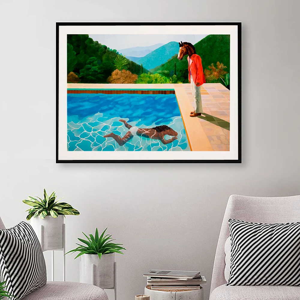 

Bojack Color Poster David Hockney Canvas Painting Horses Man Swimming Art Print Abstract Wall Picture For Living Room Home Decor