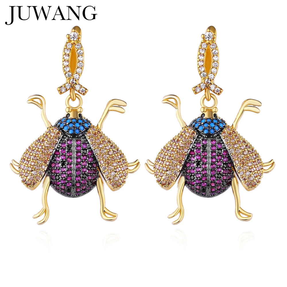 

Colorful beetle Insect Drop Earrings Cubic Zirconia For Women Gril Statement Vintage Earring 2019 Fashion Jewelry