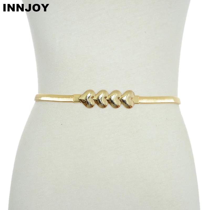 

Elastic Stretch Ladies Waist Belts for Dresses Gold Silver Heart Belt for Women Fashion Designer Female Belts gouden riem