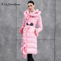 s 2xl 90 fluffy duck down coat fashion reffules asymmetric down jacket female high pile up collar warm down coat with belt wq43