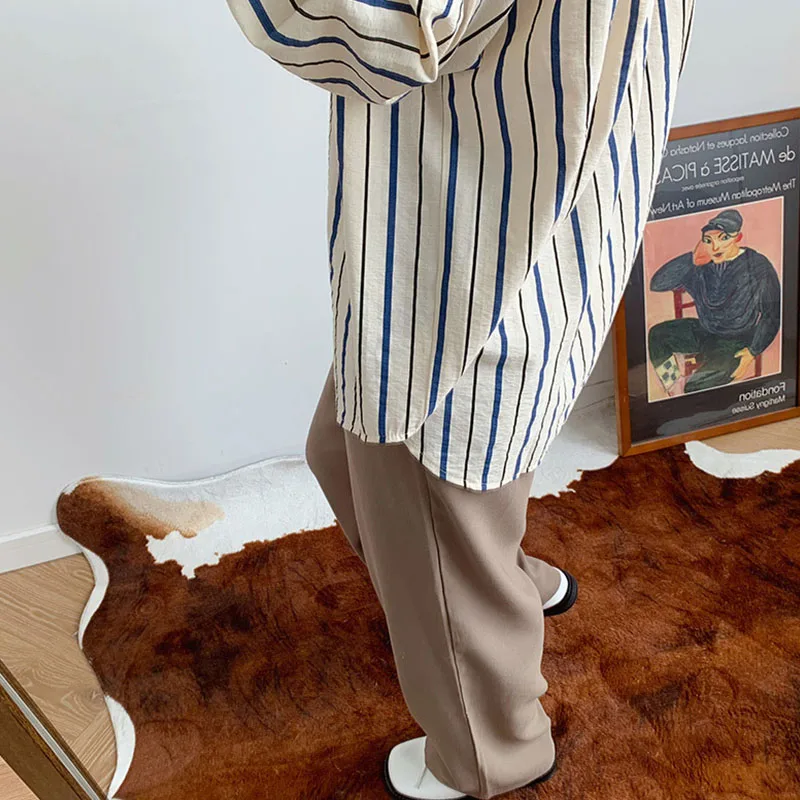 

Sister Fara Spring Woman Striped Shirt Blouse Female Autumn Turn-Down Collar Blusas 2021 New Single-Breasted Loose Shirts