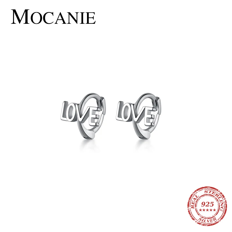 

Mocanie Simple Fashion Lettering Love 925 Sterling Silver Tiny Hoop Earring for Women OL Style Earring Fine Jewelry Student Gift