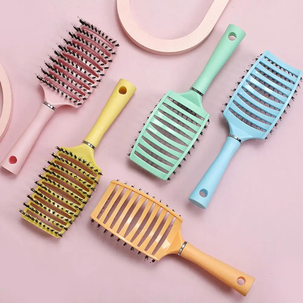 

2021 New Boar Bristles Large Curly Hair Straight Styling Hair Oil Curved Nine-row Massage Comb Hairdressing Supplies Hair Care