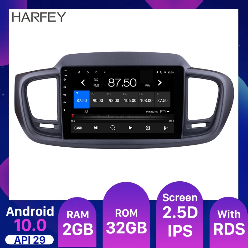 

Harfey 2din Android 10. 0 автомобильный Радио GPS Автомобильный мультимедийный плеер 10,1 дюймов сенсорный экран 1024*600 видео плеер для 2015 KIA SORENTO