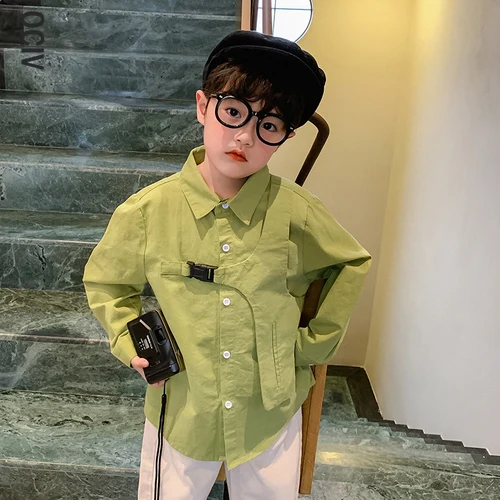 

Boys' Shirt Spring Clothing New Spring and Autumn Middle and Big Korean Style Shirt Western Style Top Children's Clothing