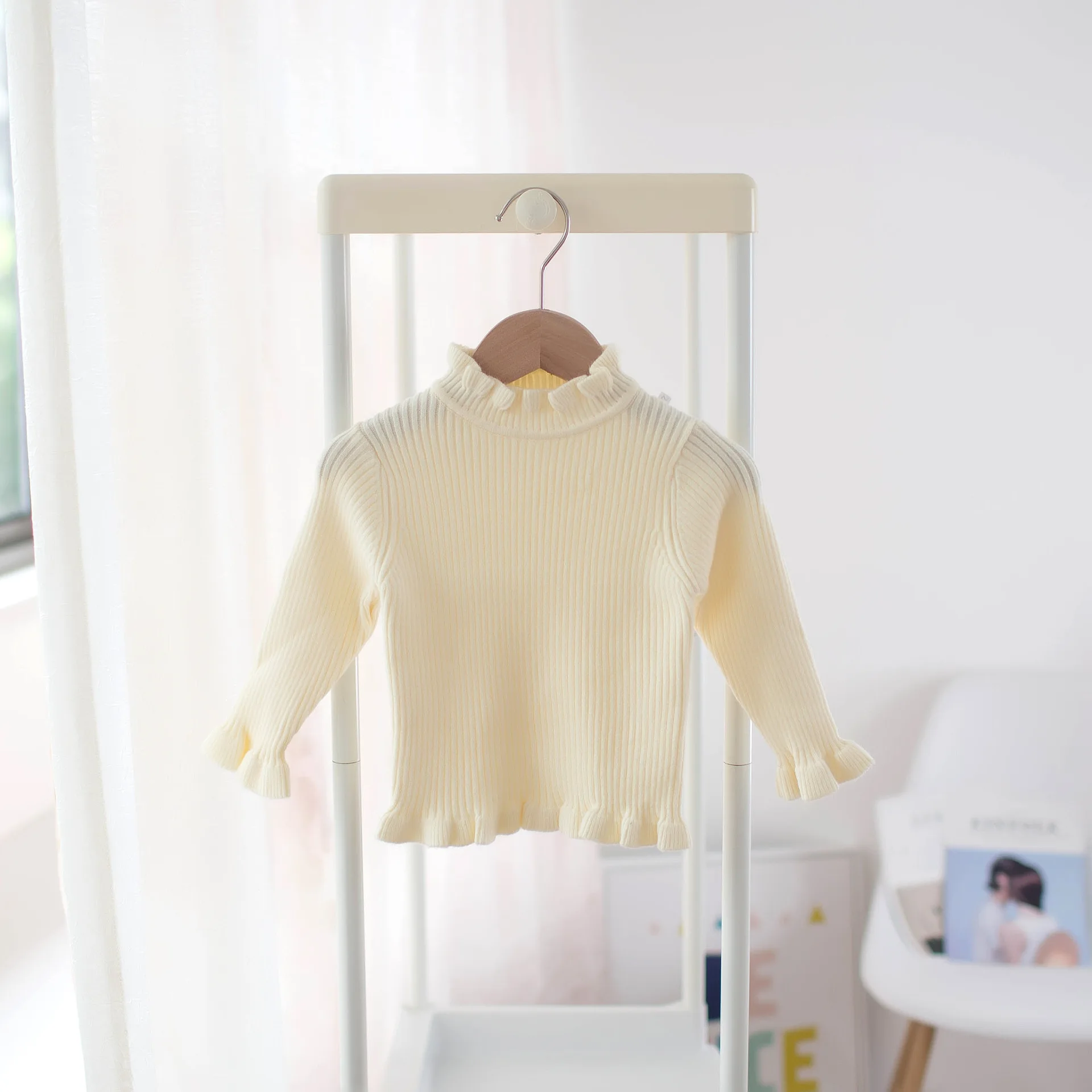 

2021 Autumn Baby Girls Turtleneck Sweaters Sweater Kids Sweaters for Winter Knitted Bottoming Ruffles Sweaters Vetement Enfant