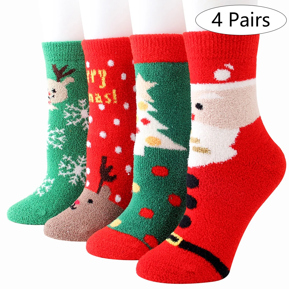 4/8 пар бесплатная доставка Рождественский коралловый флисовый носок Мультяшные