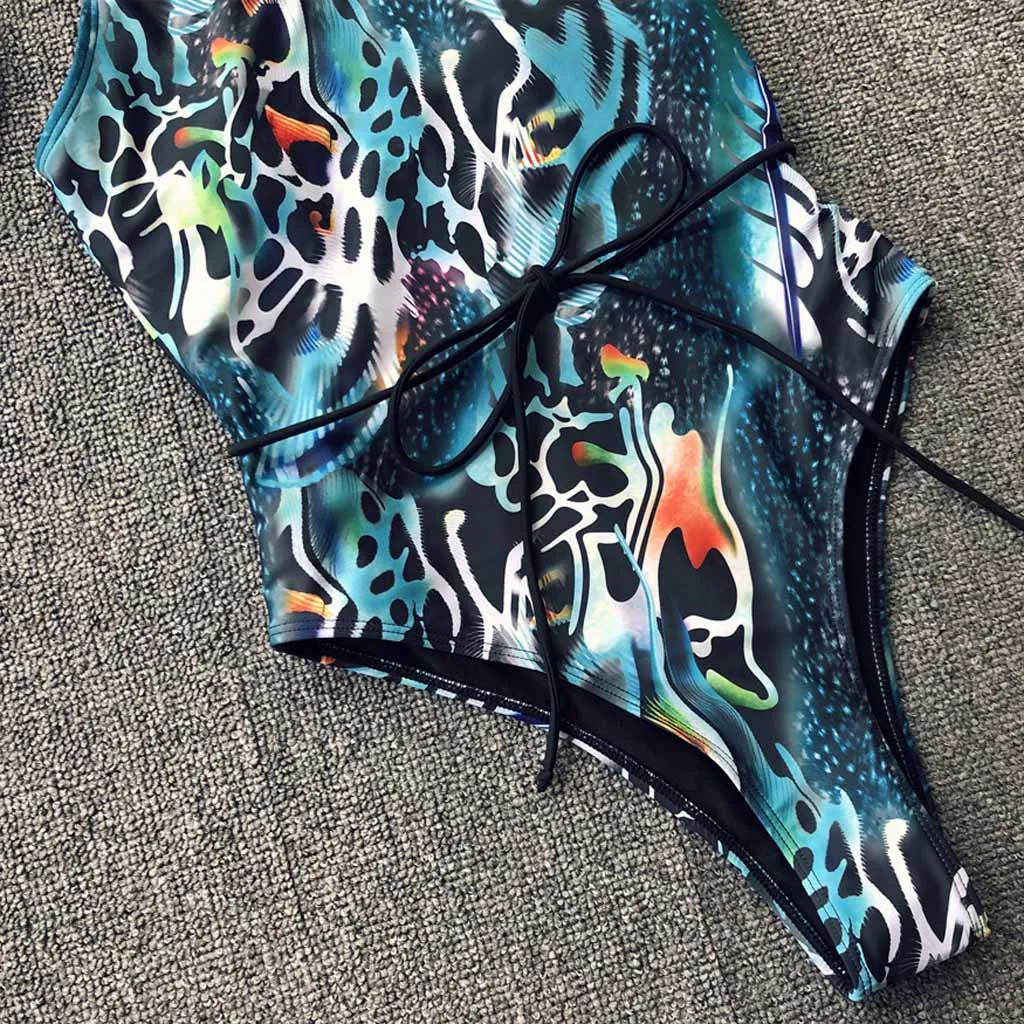 Женский сексуальный леопардовый цельный купальник пуш-ап купальный костюм