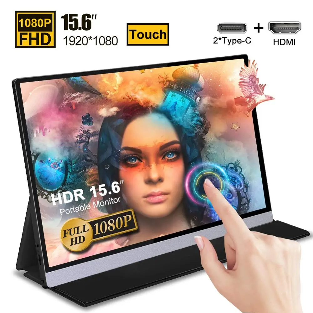 저렴한 XBox 시리즈 X 스위치 용 터치 스크린 휴대용 모니터, 15.6 인치 LCD 디스플레이, PC 컴퓨터 노트북 화면 1080P HDMI USB C타입
