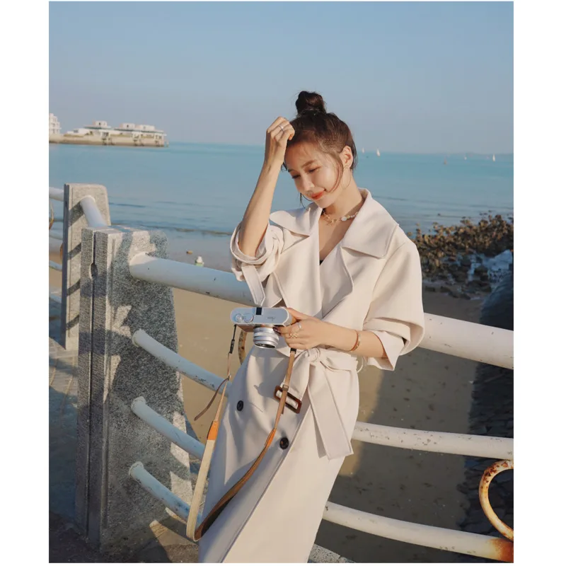 

Женская двубортная модная Длинная ветровка, свободная куртка, Женская Осенняя новая приталенная темпераментная популярная повседневная к...