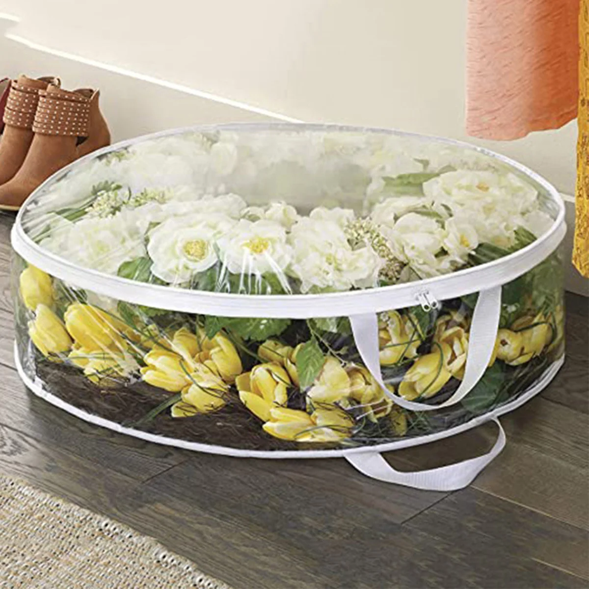 Christmas Wreath Storage Container with Dual Zippered Reinforced Handle Clear Garland 23.6'' Xmas Bag | Дом и сад