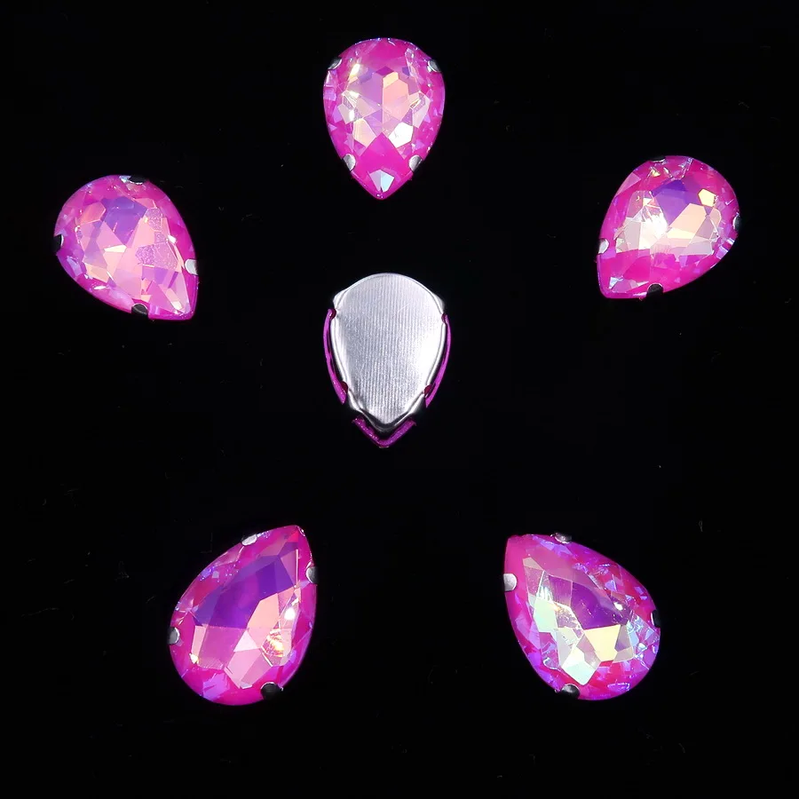 A42 Fuchsia AB Серебряные когти настройки 7x10 10x14 13x18 мм желе конфеты и AB цвета стекло кристалл капли пришить стразы свадебное платье diy отделка - Цвет: A42 Fuchsia AB