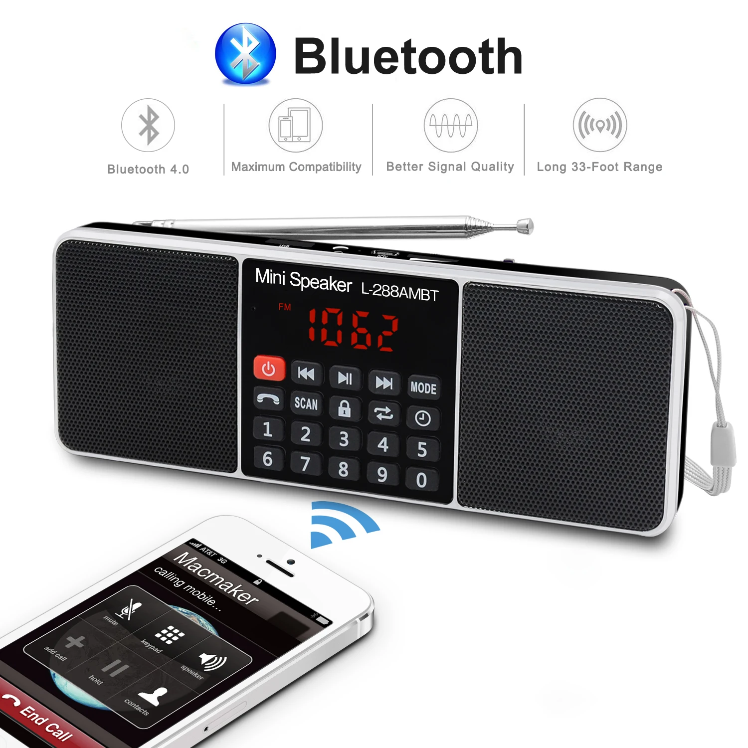 Lefon цифровое портативное радио AM FM Bluetooth динамик стерео MP3 плеер TF/SD карта USB привод Громкая связь вызов светодиодный экран дисплея
