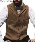 Мужской твидовый жилет в елочку Thorndike, коричневый деловой жилет без рукавов, приталенный силуэт, повседневная жилетка для жениха
