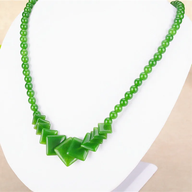 Ожерелье из натуральных зеленых бусин ювелирные изделия китайского жадеита