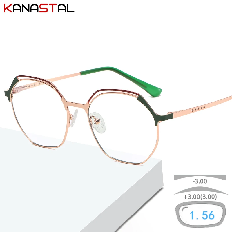 

Women Blue Light Blocking Glasses Metal Bicolor Myopia Hyperopia Reading Glasses Eyeglasses Frames CR39Lens Prescription Eyewear