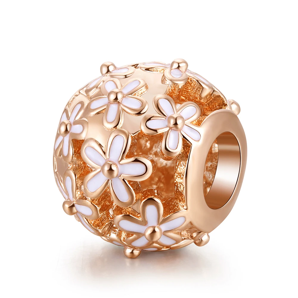 

Rose Gold Jewelry Darling Daisy Meadow Charm Fashion Beads For Jewelry Making Fits Original Silver Bracelets For Woman DIY